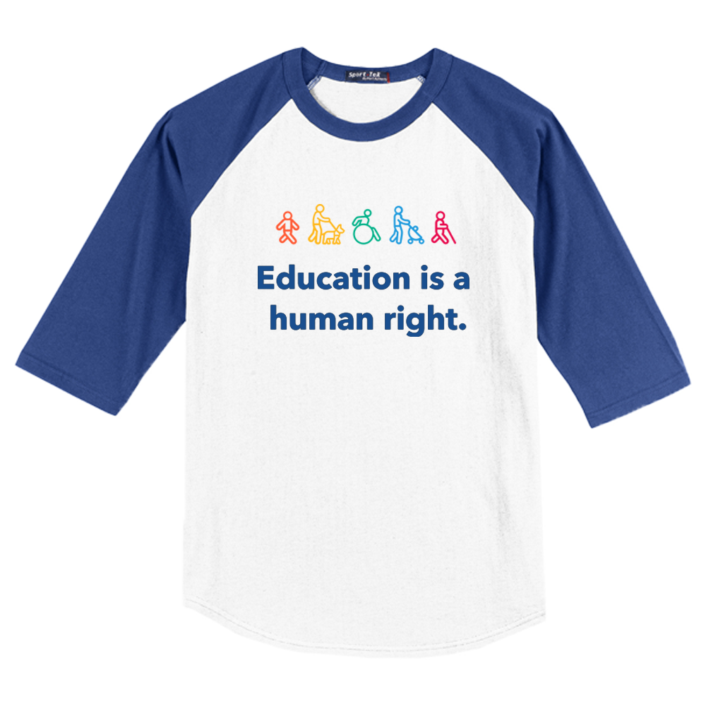 EDUCATION IS A HUMAN RIGHT BASEBALL T-SHIRT